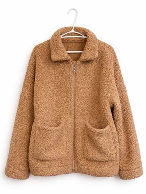 Cognac Tan Teddy Jacket Sherpa Zip Up